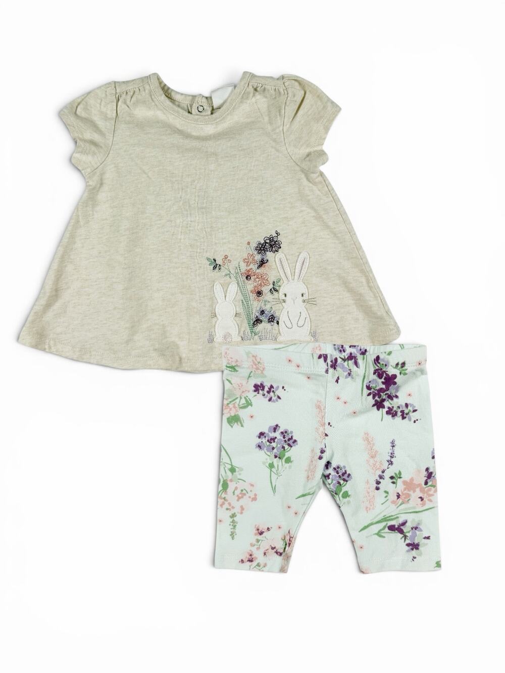 Starting Out Bunny Floral Tunic & Floral Bike Shorts Set Size 9 Months
